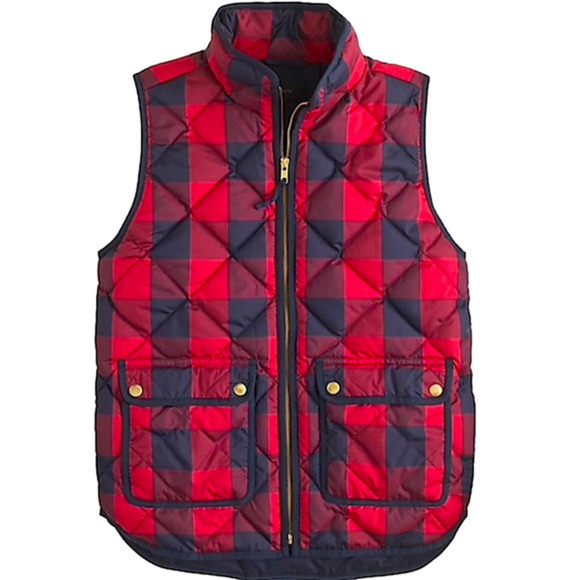 J.Crew Excursion Buffalo Plaid Quilted Down Feather Puffer Vest Small - Picture 2 of 10